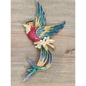 Vintage 1980s D'ORLAN BOUCHER 6" enamel phoenix paradise bird parrot brooch